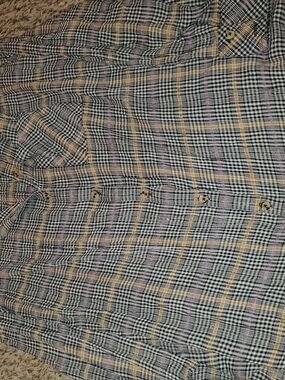 Free People Black White Plaid Button-Up with Yellow and Pink Accents